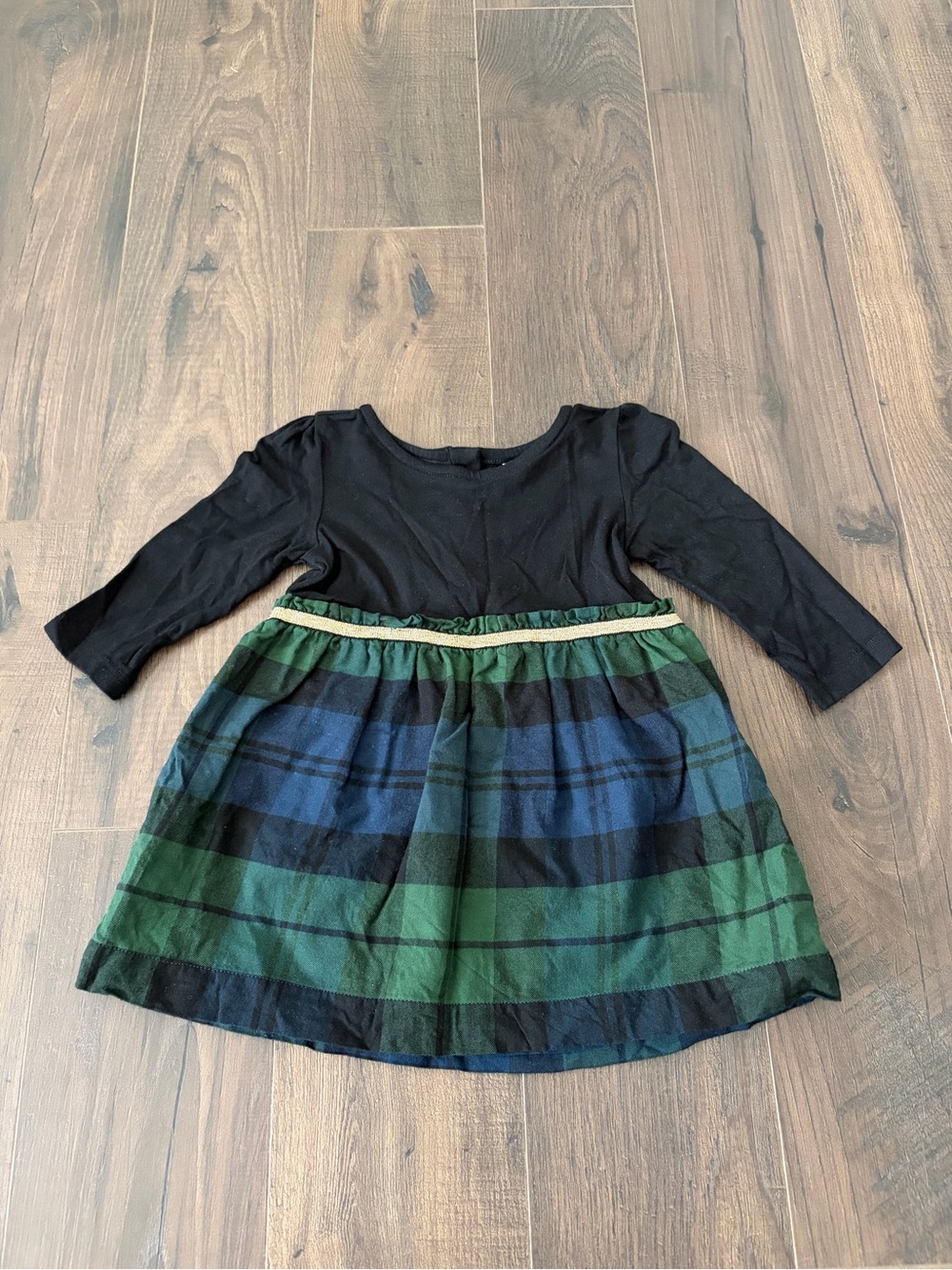 BabyGAP Black Top with Green and Blue Plaid Skirt Dress